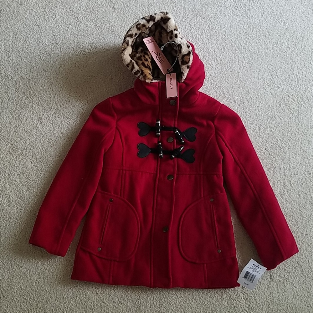 Girls Urban Republic Red Jacket w/ Faux Fur